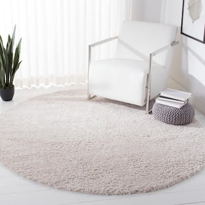 August Shag Beige 5 ft. x 5 ft. Round Solid Area Rug