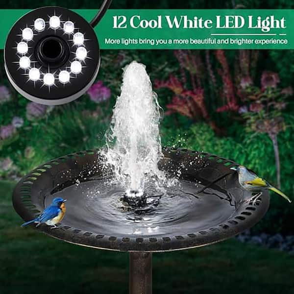 Solar Fountain Pump, LED Lighting Solar Water Pump Floating Fountain With 8 Nozzles, Solar Bird Bath Fountains Pump With Battery For Bird Bath Fountains Pump Battery Bird Bath Garden Pond Pool Outdo