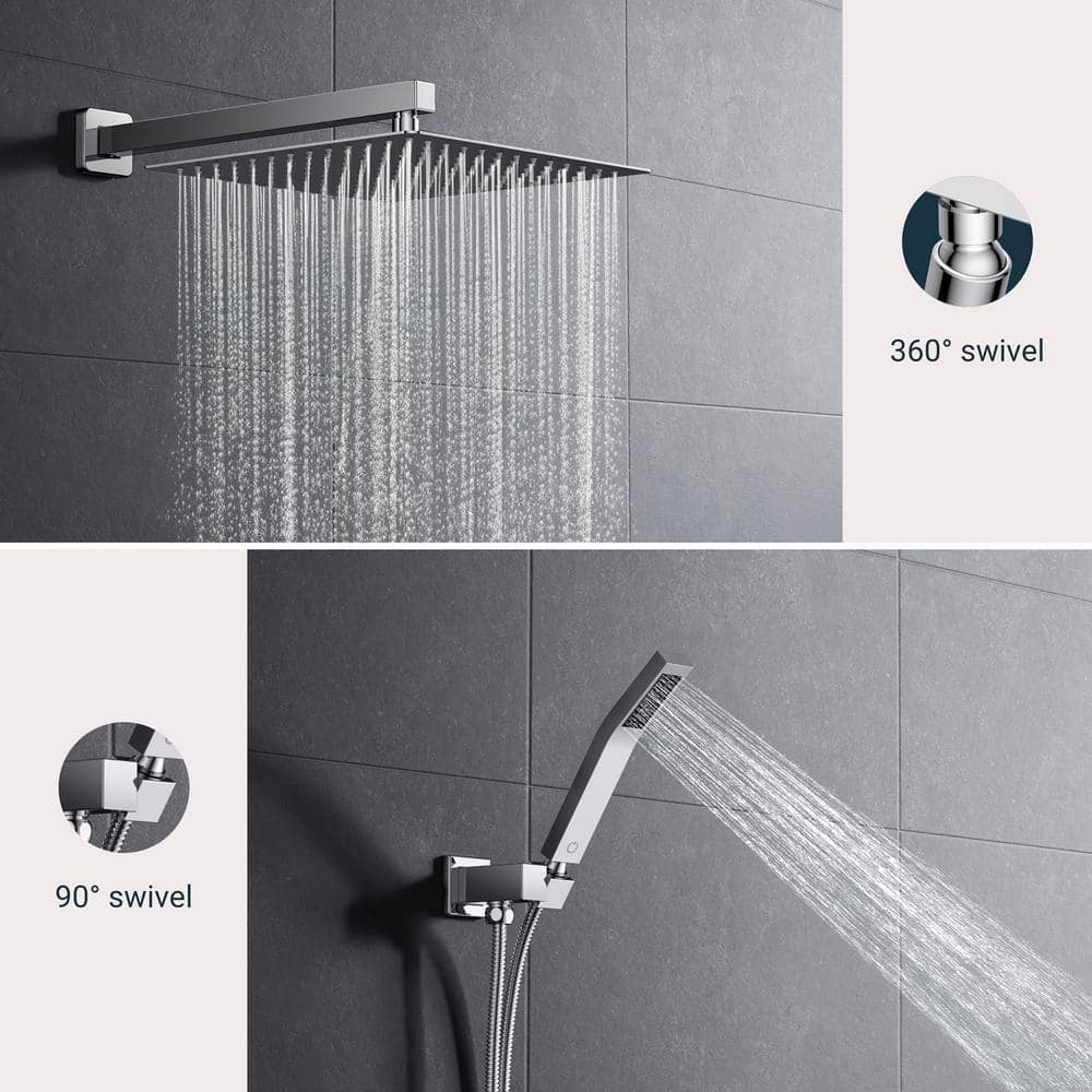 10-Inch Chrome Square Rainfall Shower System with Handheld