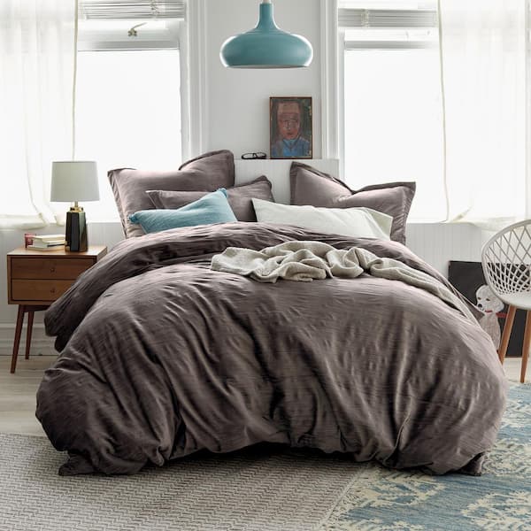 Cstudio Home by The Company Store Easton Velvet 3-Piece Cotton Blend Queen Duvet Cover Set in Taupe