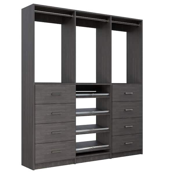 Alto 93 in. W Grey Tower System 2 4-Drawer with Hang and Shoe-Shelves with Hang 9-Shelf Wood Closet System