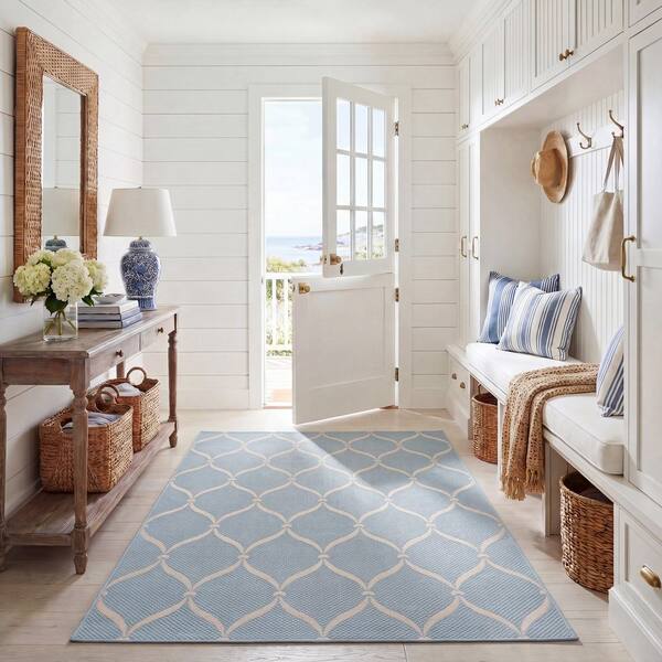Courtyard 5 x 8 Spa/Beige Ogee Area Rug
