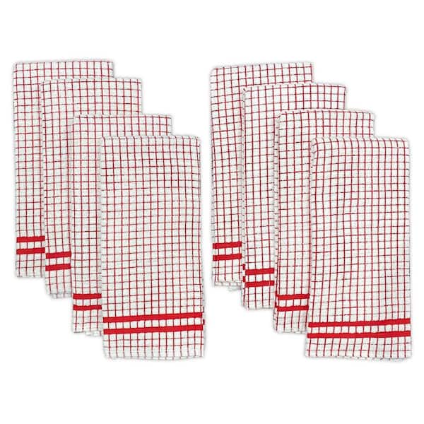 Hampton Red Checkered Cotton Blend Kitchen Towel Set of 8
