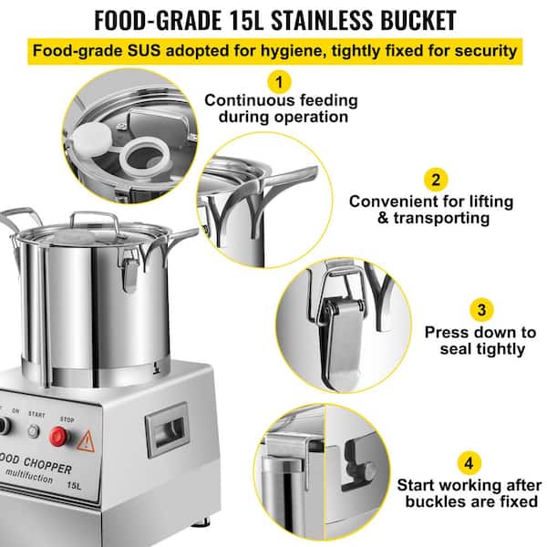 VEVOR 63-Cup Commercial Food Processor Stainless Steel Grain Grinder  Electric Food Grinder Cutter Mixer Perfect for Meat FSJQS815QSJ15L001V1 -  The Home Depot