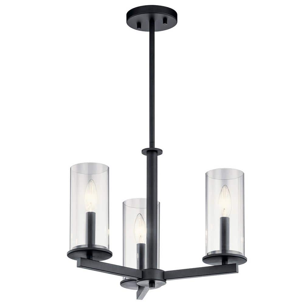 KICHLER Crosby 18 in. 3Light Black Contemporary Candlestick Cylinder