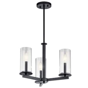 Crosby 18 in. 3-Light Black Contemporary Candlestick Cylinder Convertible Chandelier for Dining Room