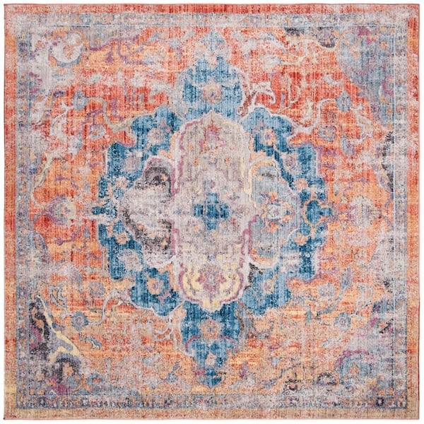 SAFAVIEH Bristol Blue/Orange 7 ft. x 7 ft. Square Border Area Rug
