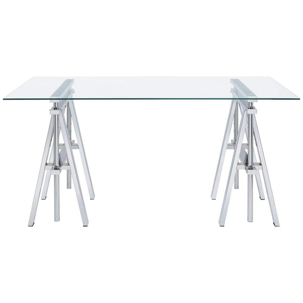 Contemporary Chrome-Finished Adjustable Glass Desk - 60"