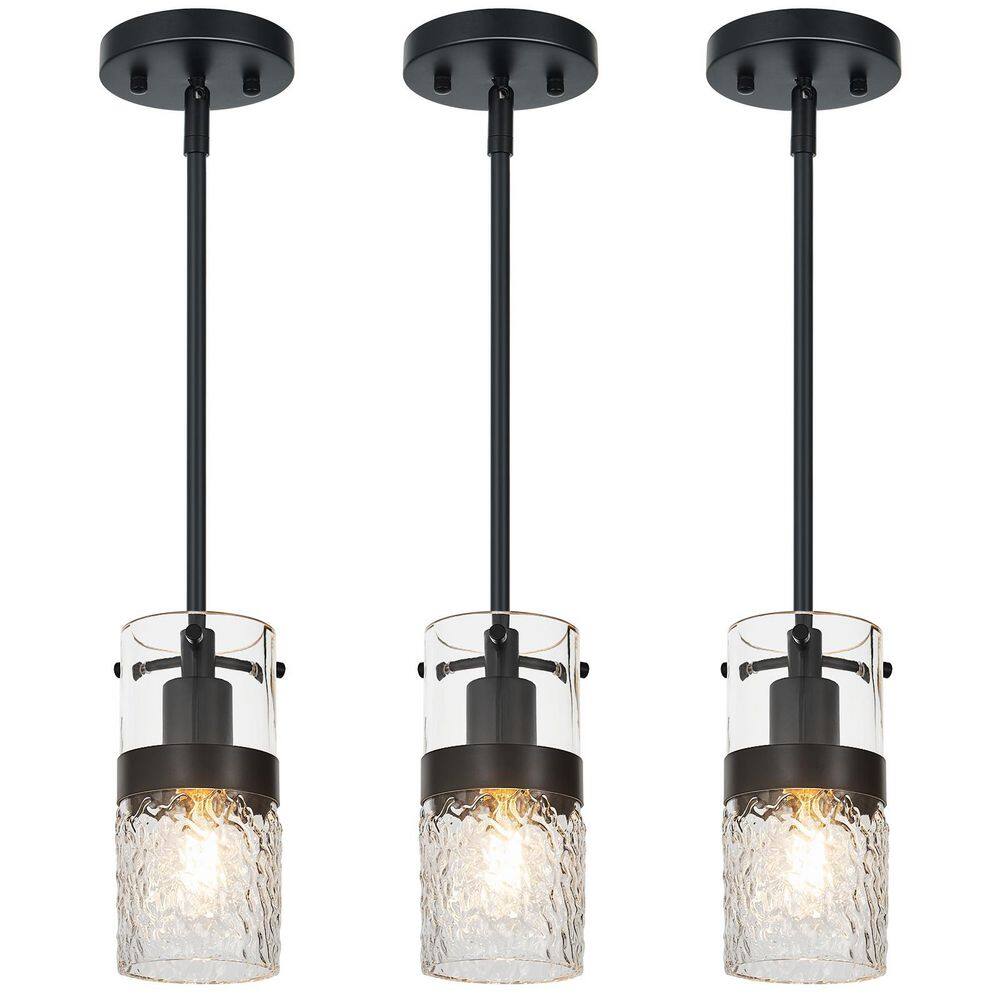 Home Lighting 60-Watt 3-Light Black Metal Pendant Light Adjustable Transparent Hammer Glass for Kitchen Island price history on PriceWatchPro