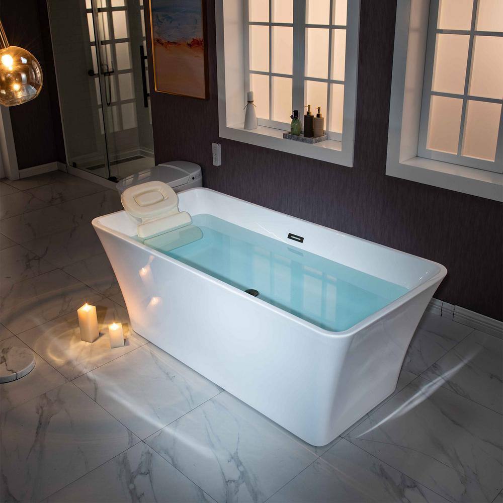 Echo 59'' White Acrylic Freestanding Soaking Bathtub with Matte Black Trim