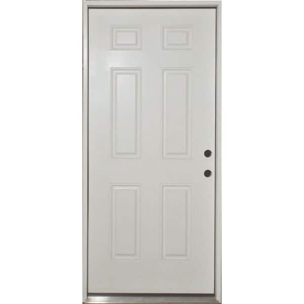 Steves & Sons 36 in. x 80 in. Reliant Series 6-Panel Left-Hand Inswing White Primed Fiberglass Prehung Front Door