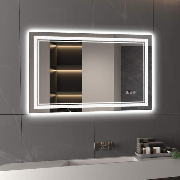 36 in. W x 24 in. H Rectangular Frameless Wall Mirror Bathroom Vanity Mirror 3-Colors Dimmable Bright Light