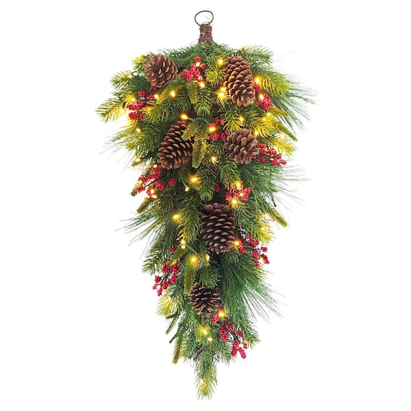 28 in. Pre-Lit Battery-Operated Adorned Artificial Christmas Swag