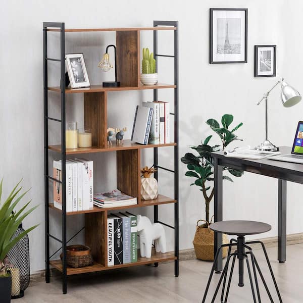 Bunpeony 4-Tier Brown Pantry Organizer Industrial Bookshelf Display Storage Rack