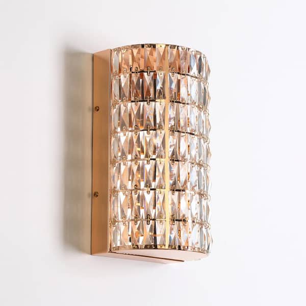 Brusmogan 1-Light Integrated LED Plating Rose Gold Rectangle Wall Sconce with Crystal Accents Modern Dimmable Wall Light