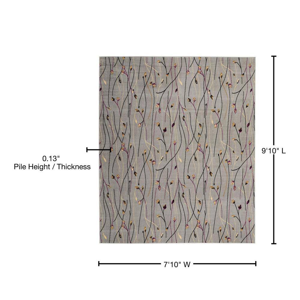 Gray Floral Synthetic Reversible 10' x 14' Area Rug