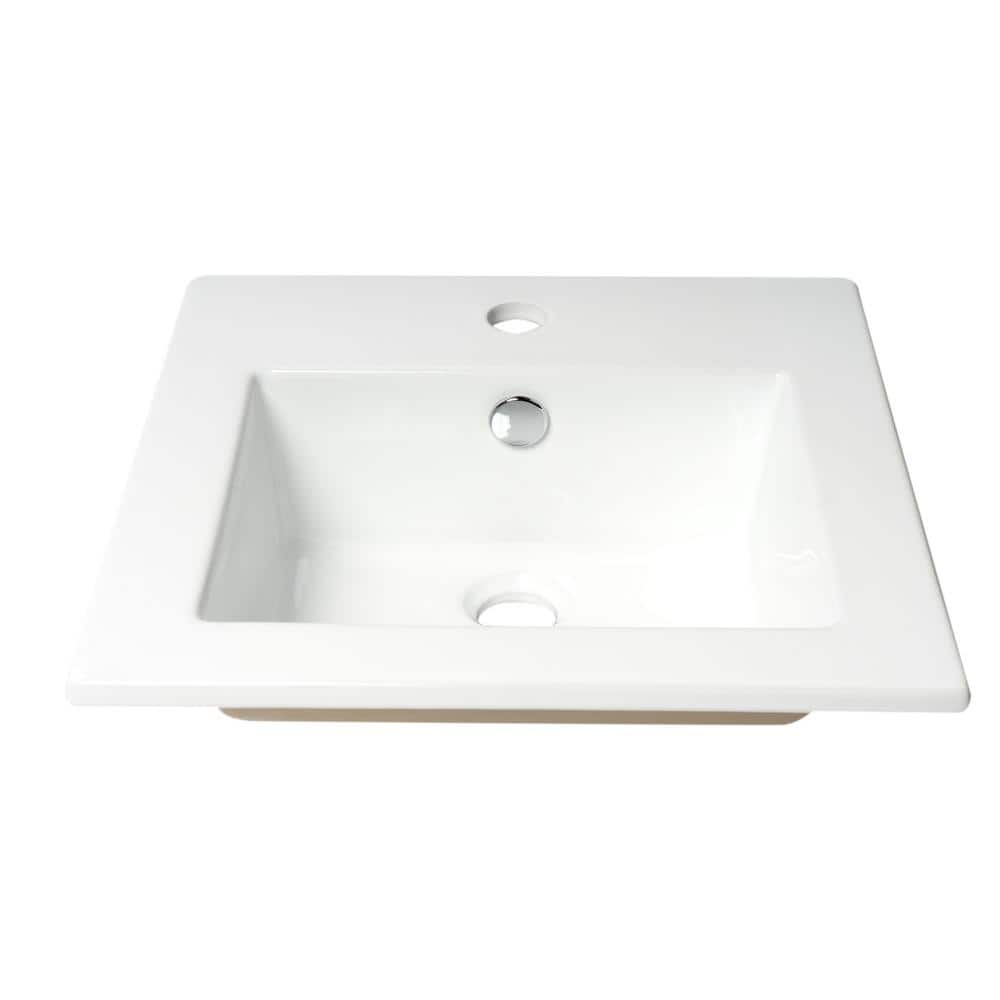 White Ceramic Square Drop-In Bathroom Sink with Overflow