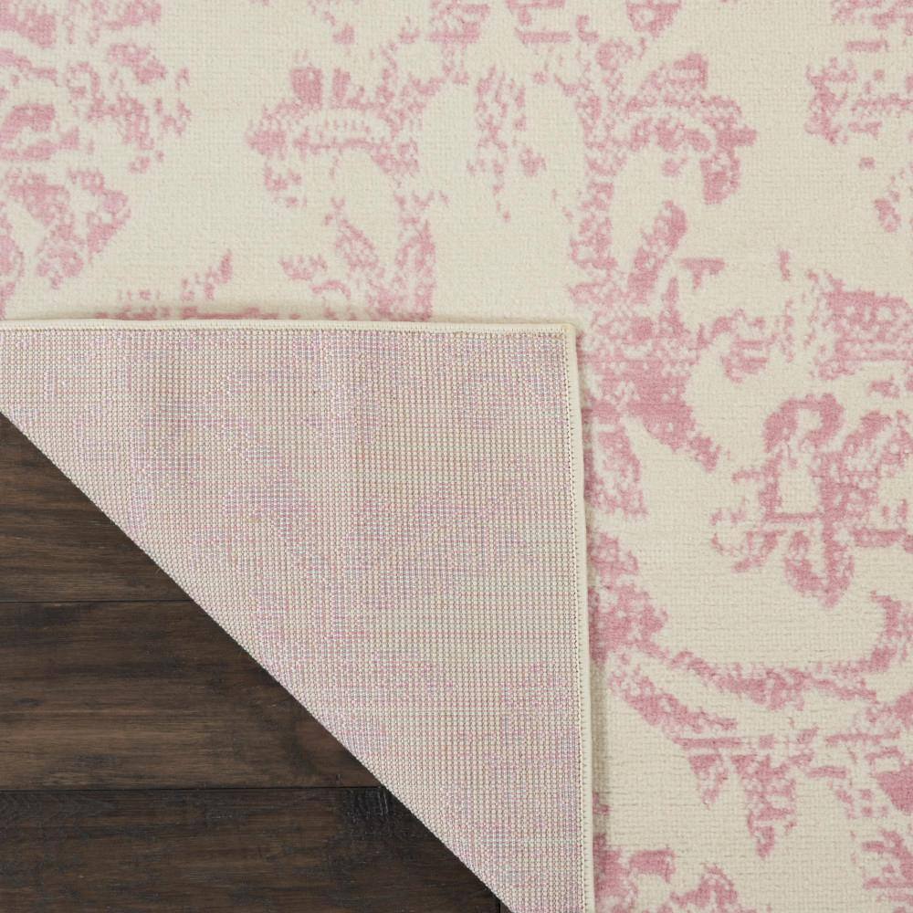 Ivory and Pink Synthetic Damask 7' x 10' Area Rug