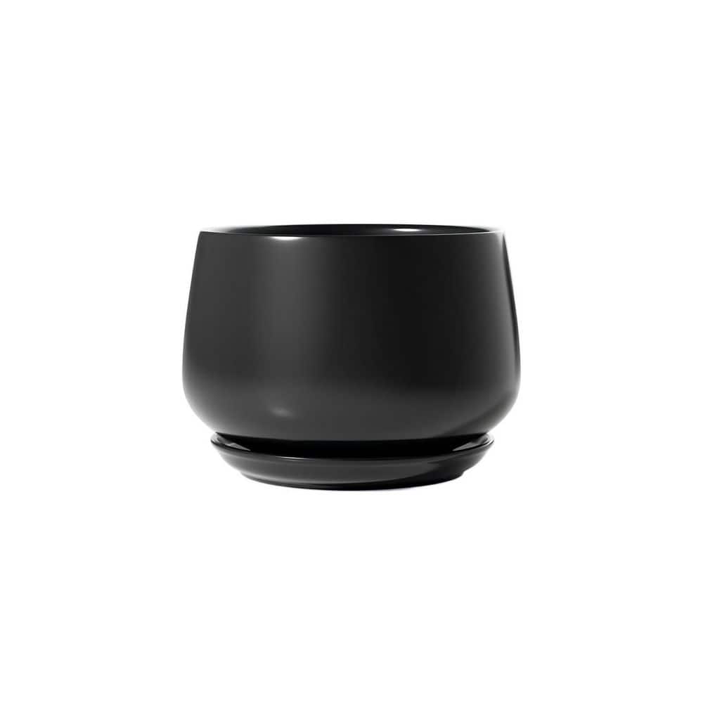 10 in. Ceramic Planter with Drainage Hole and Saucer, Reactive Glaze Black Indoor Plant Pot for Modern Home Decor price history on PriceWatchPro