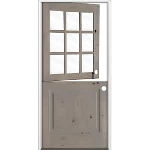 32 in. x 80 in. Farmhouse Knotty Alder Left-Hand/Inswing 9 Lite Clear Glass Grey Stain Dutch Wood Prehung Front Door