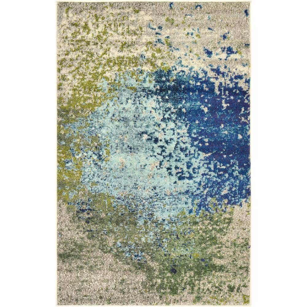 Blue Rectangular Synthetic Stain-Resistant Indoor Rug