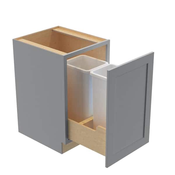 Home Decorators Collection Newport 18 in. W x 24 in. D x 34.5 in. H Assembled Plywood Trash Can Kitchen Cabinet in Pearl Gray with Soft Close