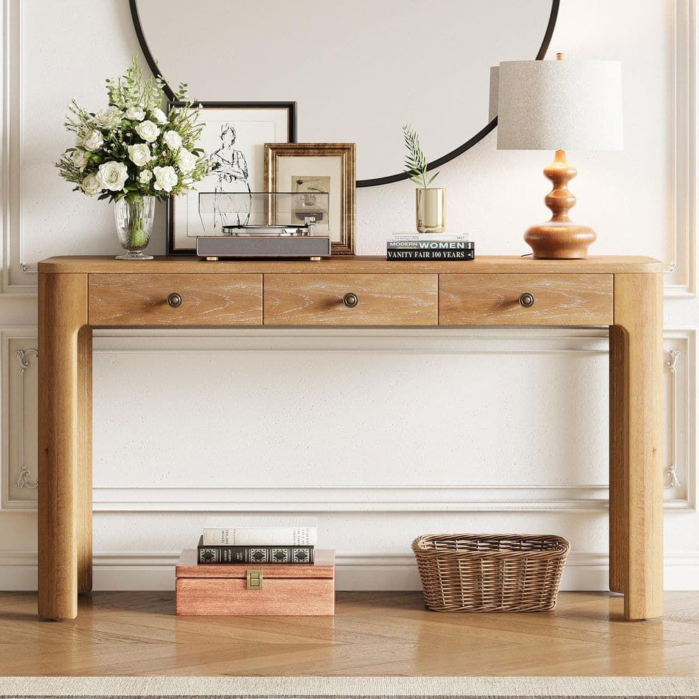 COWLOWN 52 in. W x 15 in. D x 30 in. H Natural Brown Linen Cabinet ...