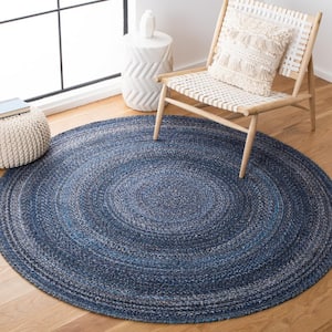 Braided Navy Doormat 3 ft. x 3 ft. Gradient Solid Color Round Area Rug