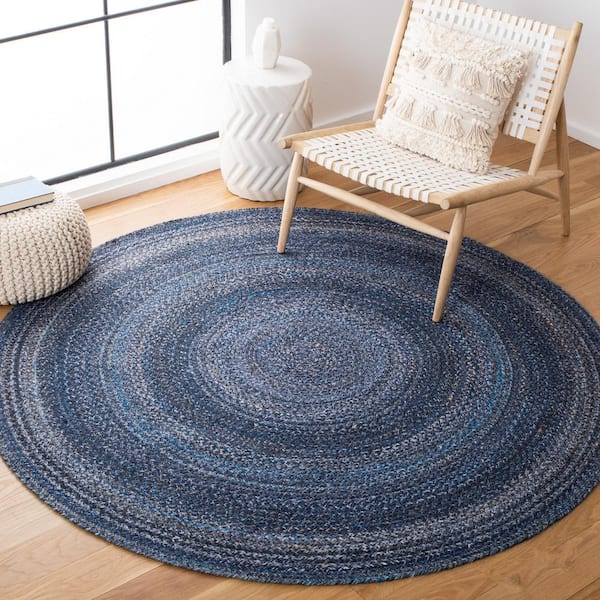Braided Navy 8 ft. x 8 ft. Gradient Solid Color Round Area Rug