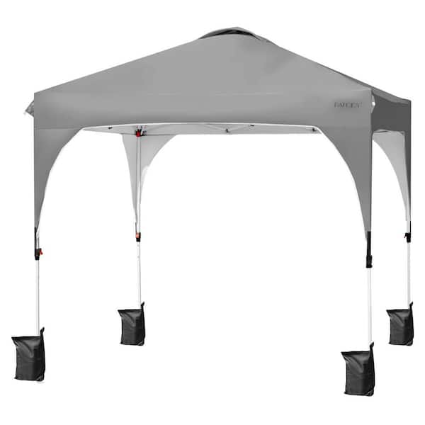 Gymax 8 ft. x 8 ft. Pop up Canopy Tent Shelter Height Adjustable with Roller Bag Grey