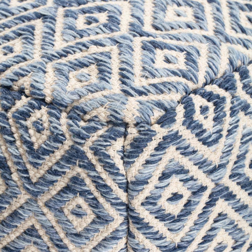 Cherokee Blue and Beige Diamond Pattern Square Pouf Ottoman