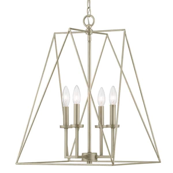 Progress Lighting Ferncroft 4-Light Silver Ridge Pendant with Antique Nickel Accents