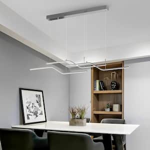 55 in. 24-Watt 3-Light Polished Nickel Modern Kitchen Island Integrated LED Pendant Light for Dining Room