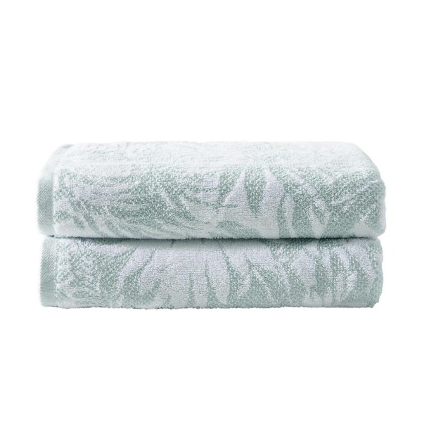Lago Palm 2-Piece Whirlpool Green/Coconut White Cotton Jacquard Bath Towel Set
