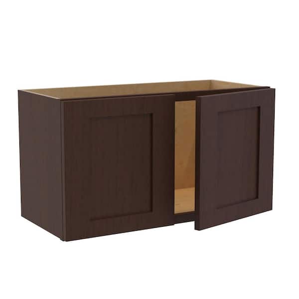 Home Decorators Collection Newport 27 in. W x 12 in. D x 15 in. H Assembled Plywood Wall Bridge Kitchen Cabinet in Manganite with Soft Close