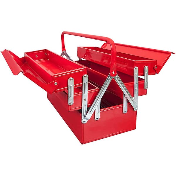Big Red 17.7 in. L x 7.9 in. W x 8.2 in. H, Steel Foldable Portable Tool Box with 5 Tool Trays