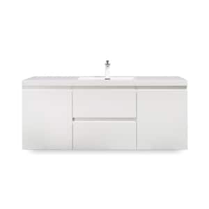 Wall-Mounted 47.24 in. W x 18.9 in. D x 19.69 in. H. Bath Vanity in White with White Solid Surface Top with White Basin