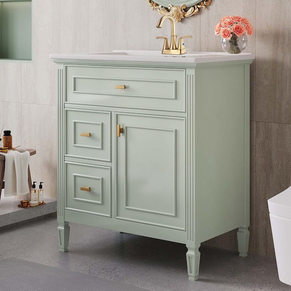 30 in. Single Sink Green Bath Vanity with White Ceramic Top (Requires Assembly)