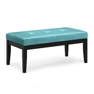 Lacey 41 in. Wide Contemporary Rectangle Tufted Ottoman Bench in Aqua Velvet Fabric
