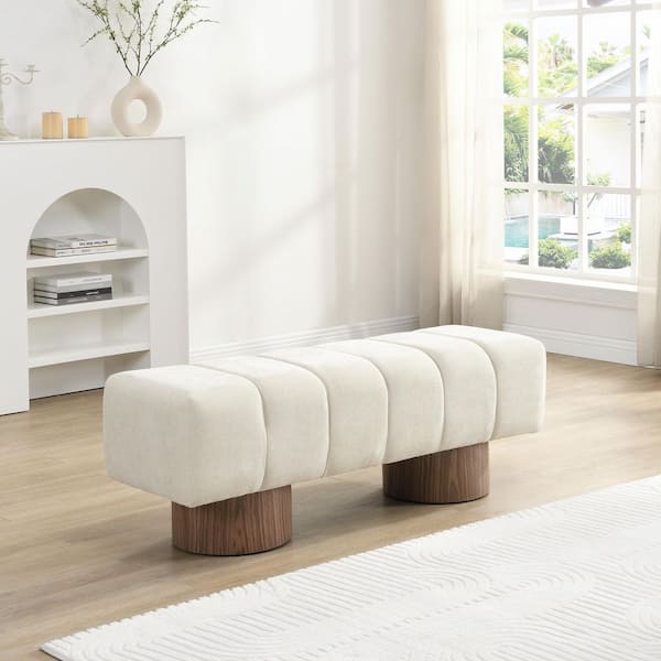 CHRISTOPHER KNIGHT HOME Bronx 50 in. Modern Beige Upholstered Chenille Entryway Ottoman Bedroom Bench with Wood Legs