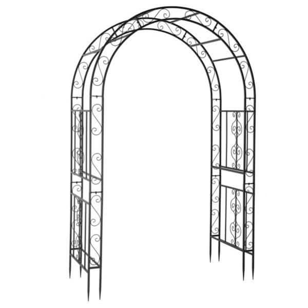 83.86 in. x 59.06 in. Double Layer Iron Art Arc Top Iron Arch Arbor Black