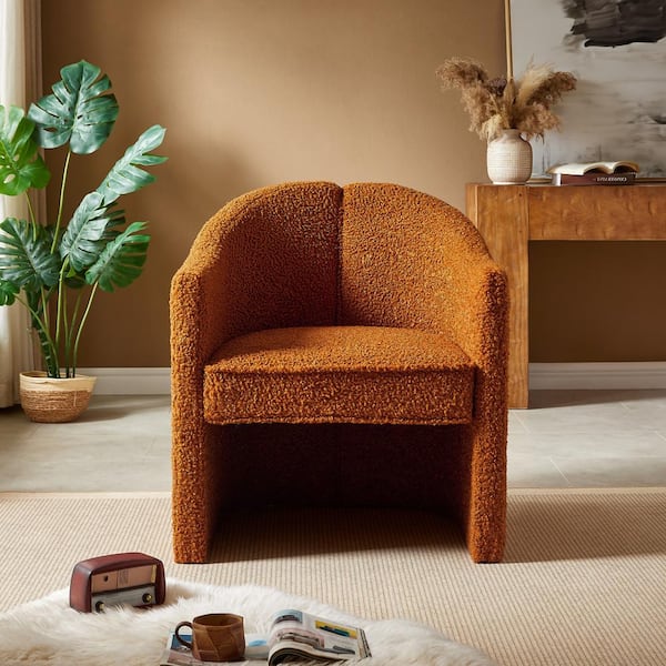 Noble House Modern Caramel Boucle Upholstered Barrel Club Arm Chair