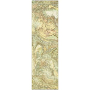 Mayfield Premium Machine Washable Abstract AMF2017 Gold 2 ft. x 7 ft. Runner Rug