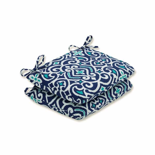 Pillow Perfect 18.5 x 15.5 Outdoor Dining Chair Cushion in Blue/White (Set of 2)