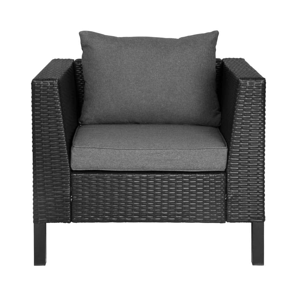 Gray 4-Piece All-Weather Wicker Patio Conversation Set with Cushions