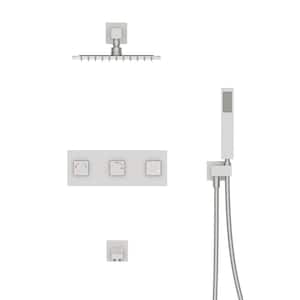 1-Spray Patterns with 2 GPM 12in. Square Rainfall Wall Mount Dual Shower Head and Handheld Shower Head in Brushed Nickel