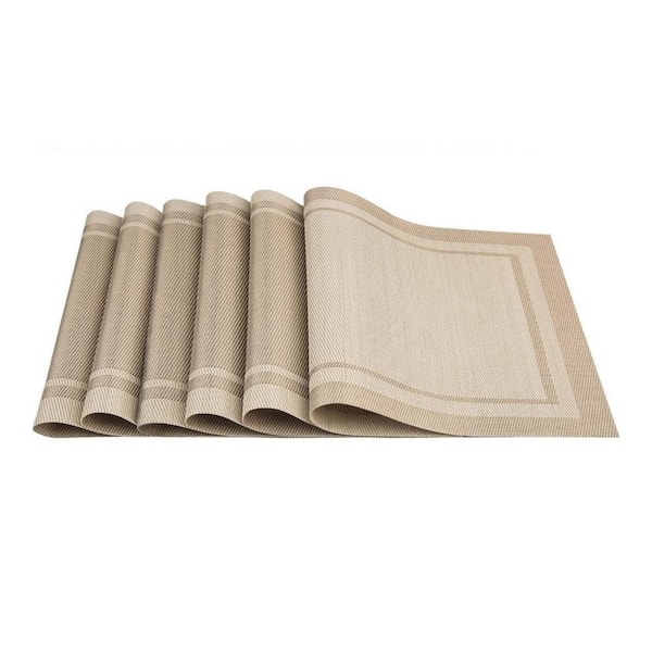 Afoxsos 18 in. x 12 in. Beige Woven Polyester Place Mats, Water Resistant Washable, Durable Table Mats (Set of 6)