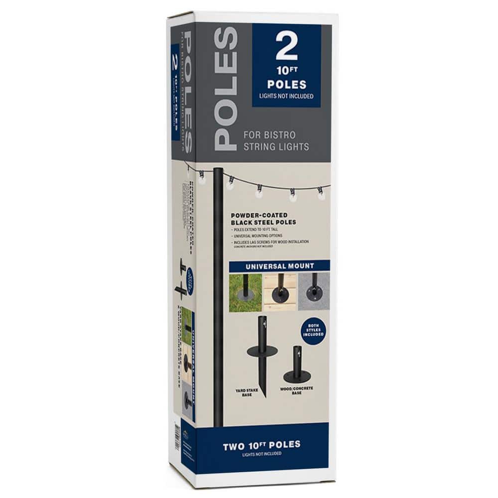EXCELLO GLOBAL PRODUCTS Two 10 ft. String Light Poles, Black EGP-HD-0359