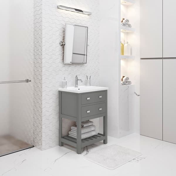 VIOLA 24 in. W Bath Vanity in Cashmere Grey with Ceramic Vanity Top in White with Integrated White Basin
