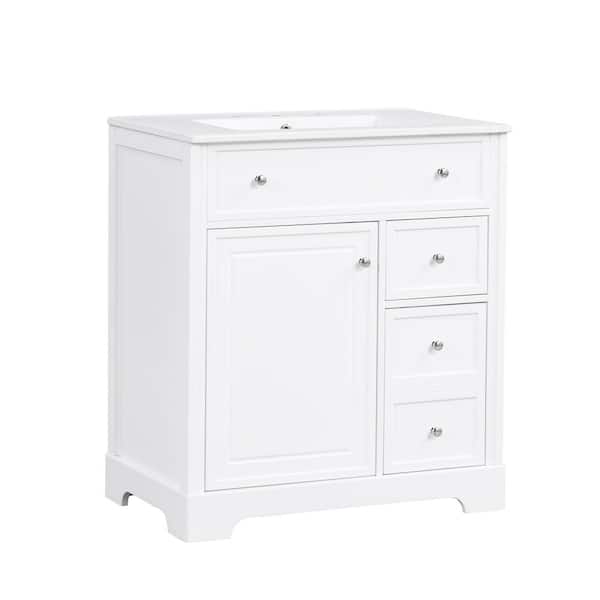 Unbranded 30 in. W x 18 in. D x 34 in. H Single Sink Freestanding Bath Vanity in White with White Ceramic Top